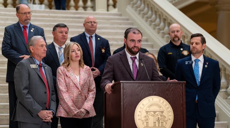 "Love On The Spectrum" star Connor Tomlinson advocates for Senate Bill 433, also known as Rio’s Law, on Thursday, Jan. 29, 2026. The bill would create specialty license plates and provide law enforcement with training focused on autism awareness. (Ben Hendren for the AJC)