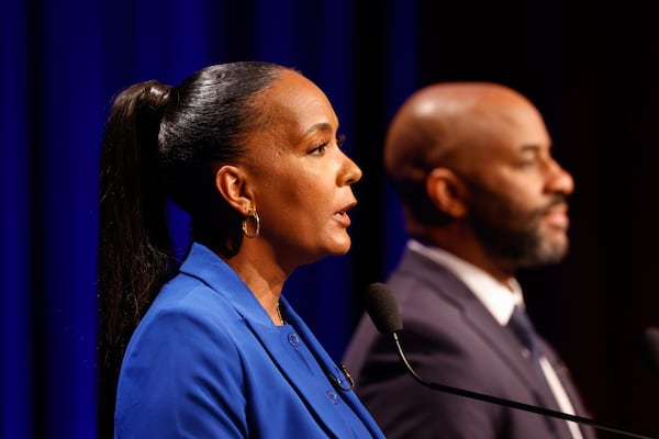 Democratic candidate for governor Keisha Lance Bottoms, a former mayor of Atlanta, participates in the Atlanta Press Club Loudermilk-Young debate at Georgia Public Broadcasting in Atlanta on Monday. (Arvin Temkar/AJC)