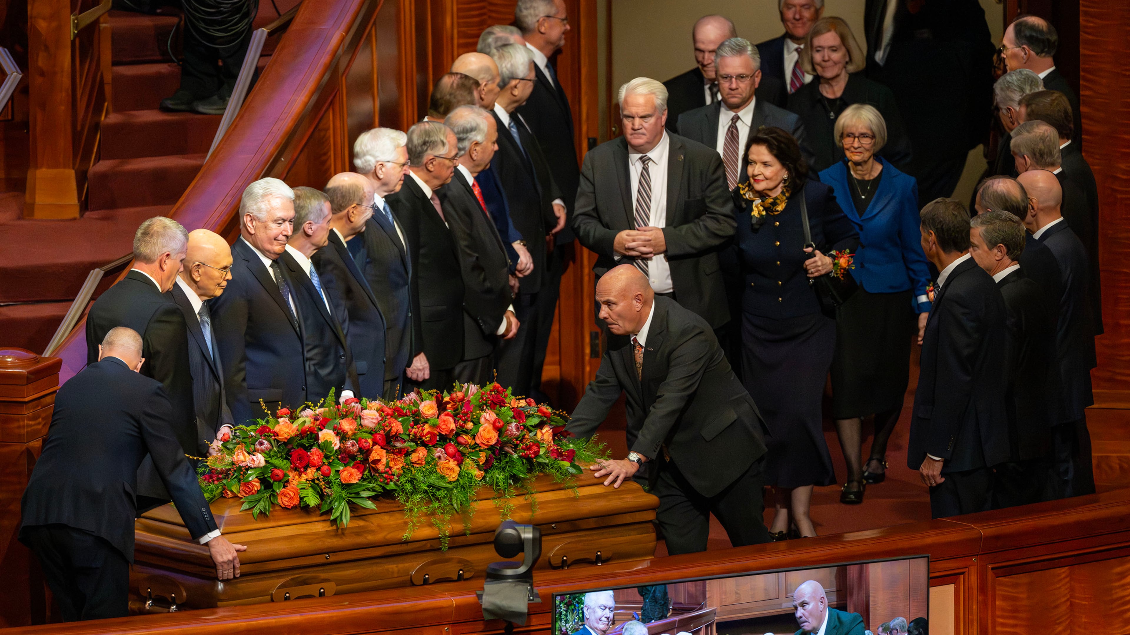 Funeral services take place in the Conference Center for President Russell M. Nelson, the 17th president of The Church of Jesus Christ of Latter-day Saints, in Salt Lake City on Oct. 7, 2025. (Scott G Winterton/The Deseret News via AP)