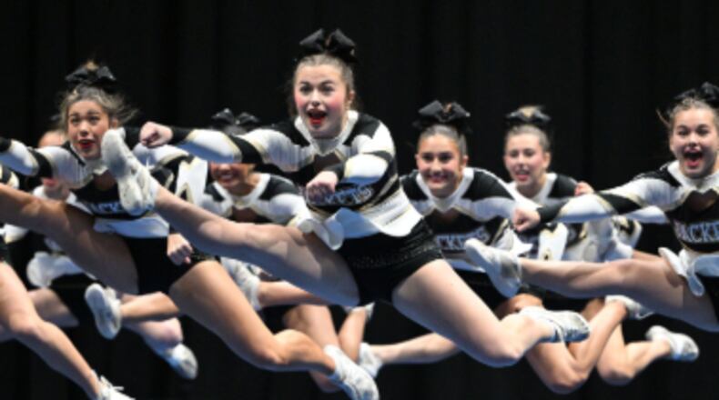 Calhoun's competition cheer team in the 2024 state competition, Columbus, Georgia, GHSA