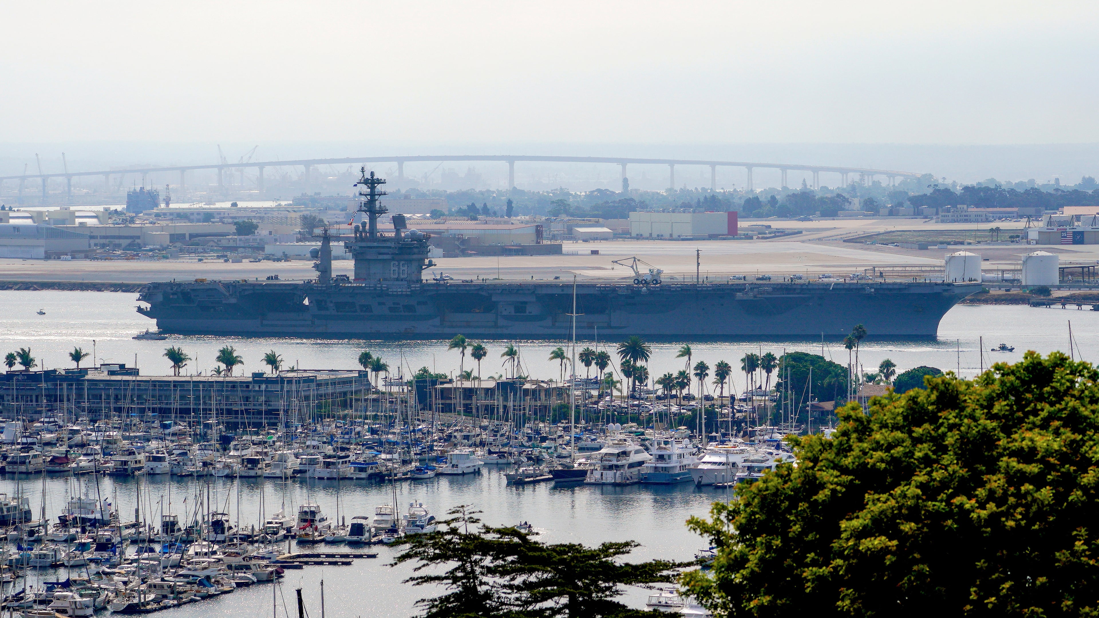 FILE - The USS Nimitz (CVN 68) departs San Diego Bay, Aug. 19, 2023, at Mission Beach, in San Diego. (Nelvin C. Cepeda/The San Diego Union-Tribune via AP, File)