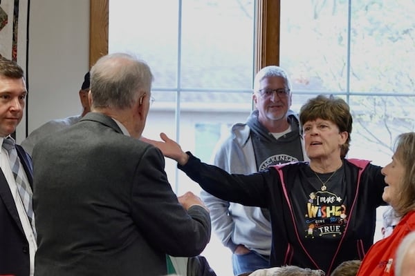 Sen. Chuck Grassley takes questions from constituents during a contentious town hall event in Northwood, Iowa on Wednesday, April 23, 2025. (AP photo/Mark Vancleave)