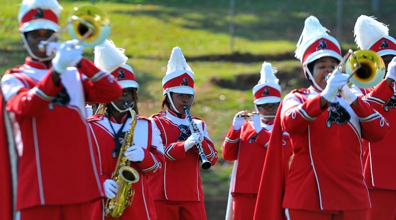 Clark Atlanta University marching band takes the field during homecoming game in 2012. The Mighty Marching Panthers will now have its first female band director, Tomisha Brock. File photo