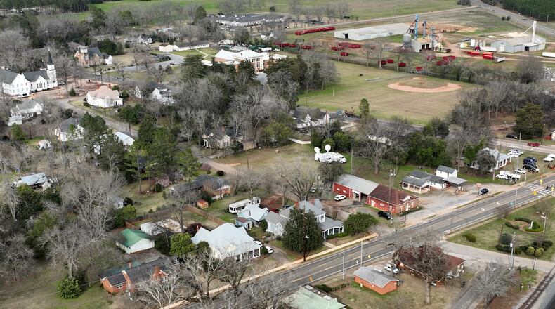 Aerial photo shows Plains, the hometown of former President Jimmy Carter. The Georgia native was the longest living president in U.S. history. In February of 2023 he decided against any further medical treatment and entered home hospice care. He died about 22 months later on December 29, 2024. (Hyosub Shin / Hyosub.Shin@ajc.com)