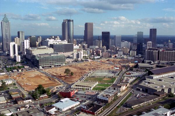Centennial Olympic Park construction site in downtown Atlanta, 1995. (Kevin Keister/AJC 1995)