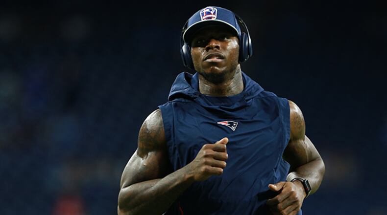 Josh Gordon #10 of the New England Patriots warms up on field prior to the start of the Detroit Lions and New England Patriots game at Ford Field on September 23, 2018 in Detroit, Michigan.