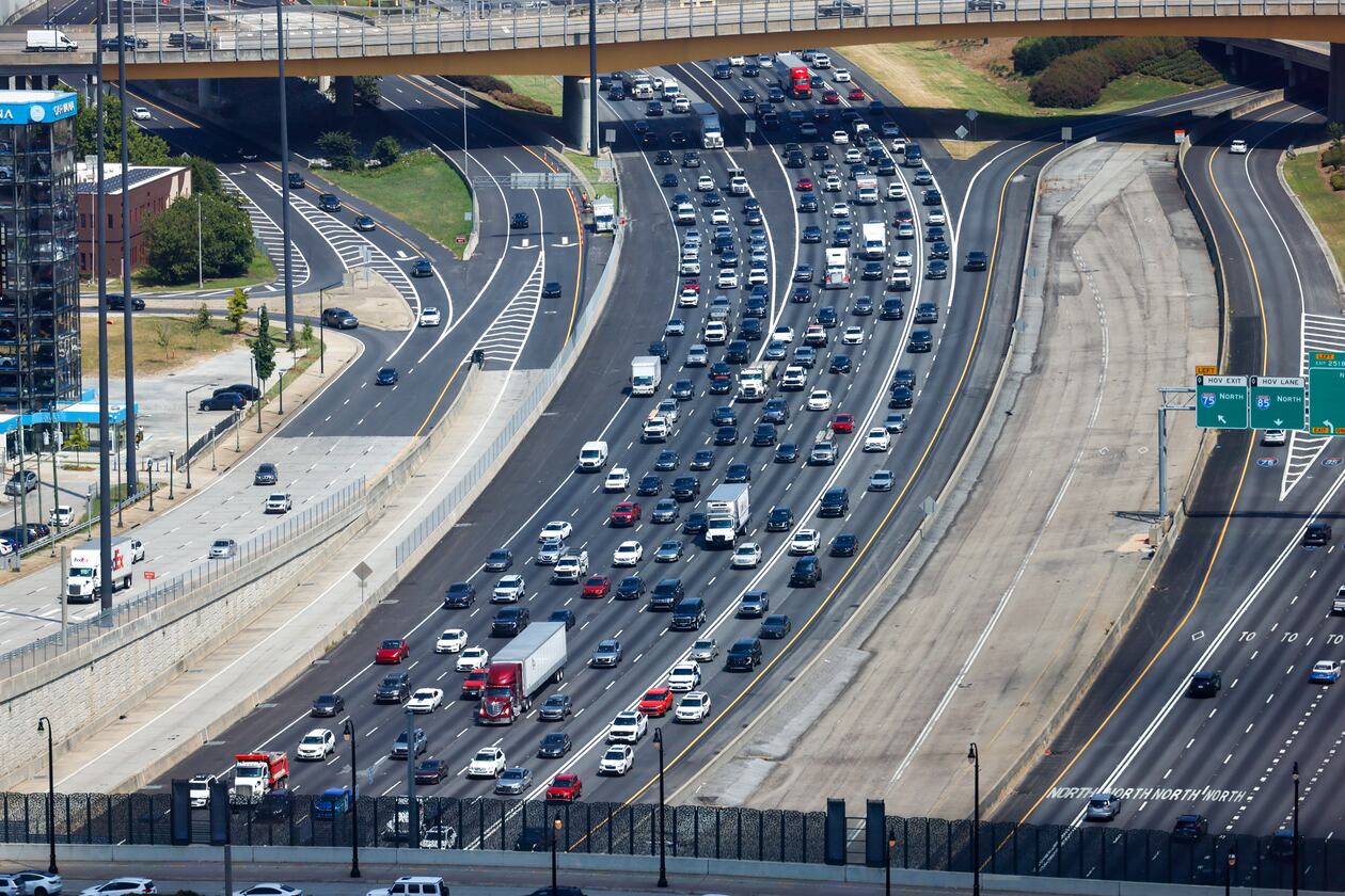Traffic forms along the Downtown Connector on Wednesday, Aug. 26, 2026, in Atlanta. The leeway we afford others on the road by putting ourselves second is world changing and lifesaving, Doug Turnbull writes. (Arvin Temkar/AJC)