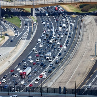 Traffic forms along the Downtown Connector on Wednesday, Aug. 26, 2026, in Atlanta. The leeway we afford others on the road by putting ourselves second is world changing and lifesaving, Doug Turnbull writes. (Arvin Temkar/AJC)
