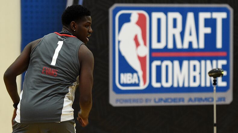 Jawun Evans participates in drills during Day 2 of the NBA Draft Combine at Quest MultiSport Complex on May 12, 2017 in Chicago, Illinois. (Photo by Stacy Revere/Getty Images)