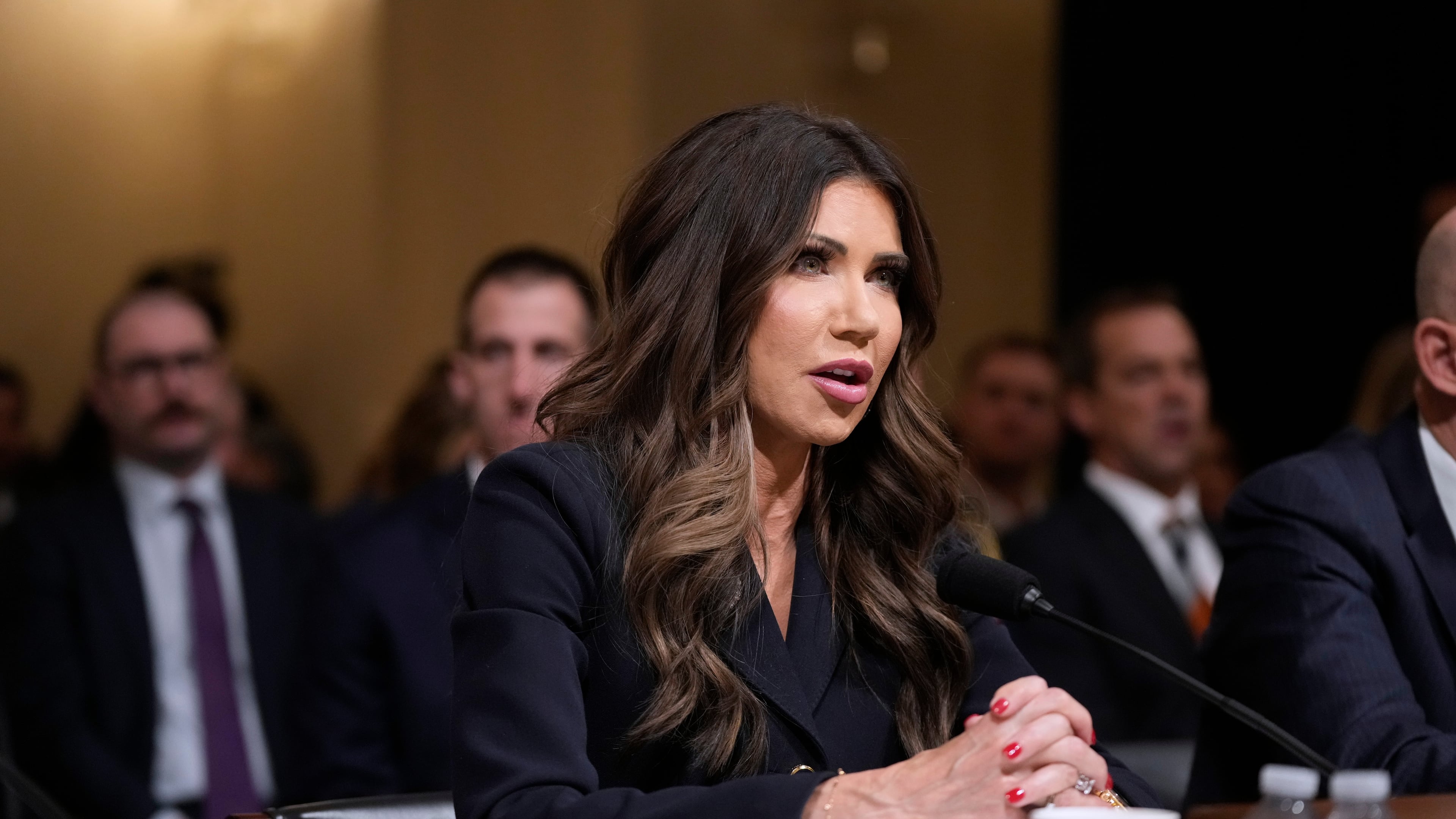 Homeland Security Secretary Kristi Noem speaks during the House Committee on Homeland Security on Capitol Hill in Washington, Thursday, Dec. 11, 2025. (AP Photo/Mark Schiefelbein)