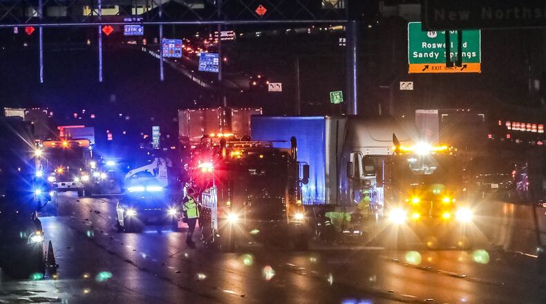 Delays were reported on I-285 in Sandy Springs following a crash involving a tractor-trailer and a sedan, police said.