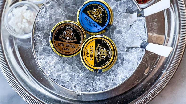 Westside steakhouse Marcel adds a small portion of beef tartare to its caviar service as a nod towards its kitchen's signature dish. Courtesy of Grey Fox PR