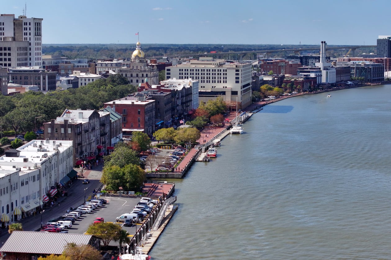 A 2024 aerial image of Savannah, where, on Monday, a schoolteacher was killed in a traffic accident by a driver fleeing from an attempted stop by Immigration and Customs Enforcement agents, police said. (Miguel Martinez/AJC 2024)