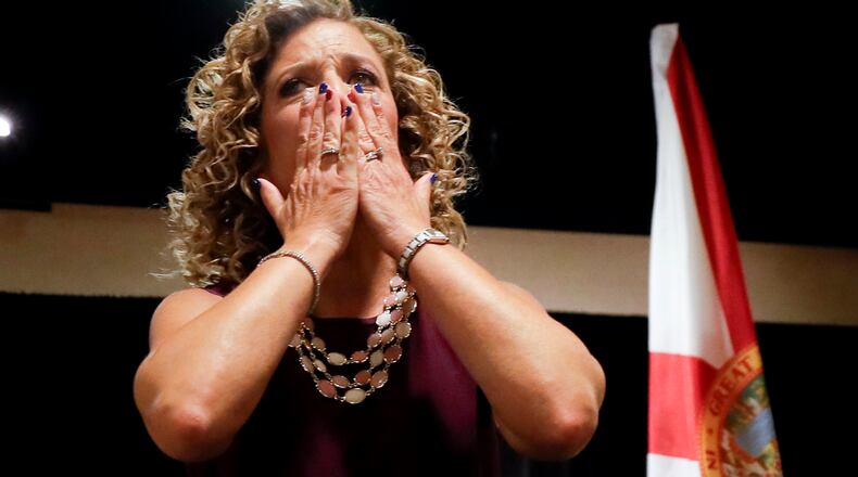 DNC Chairwoman Debbie Wasserman Schultz, D-Fla., spoke Monday morning to her home-state delegates, who were ... not exactly enthusiastic about hearing her. (AP Photo / Matt Slocum)