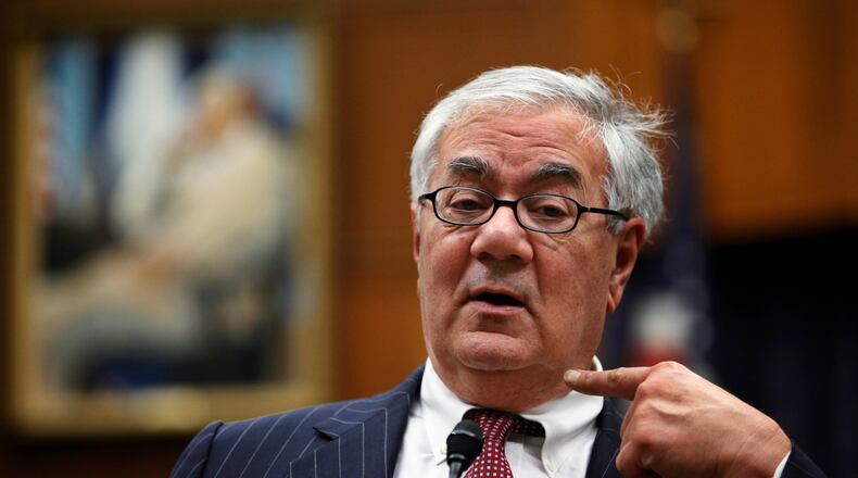 ORG XMIT: DCMC104 House Financial Services Committee Chairman Rep. Barney Frank, D-Mass. gestures during a news conference on Capitol Hill in Washington, Wednesday, Jan. 13, 2010, to discuss compensation hearings. (AP Photo/Manuel Balce Ceneta) House Financial Services Committee Chairman Rep. Barney Frank, D-Mass., during a 2010 press conference. AP file/Manuel Balce Ceneta