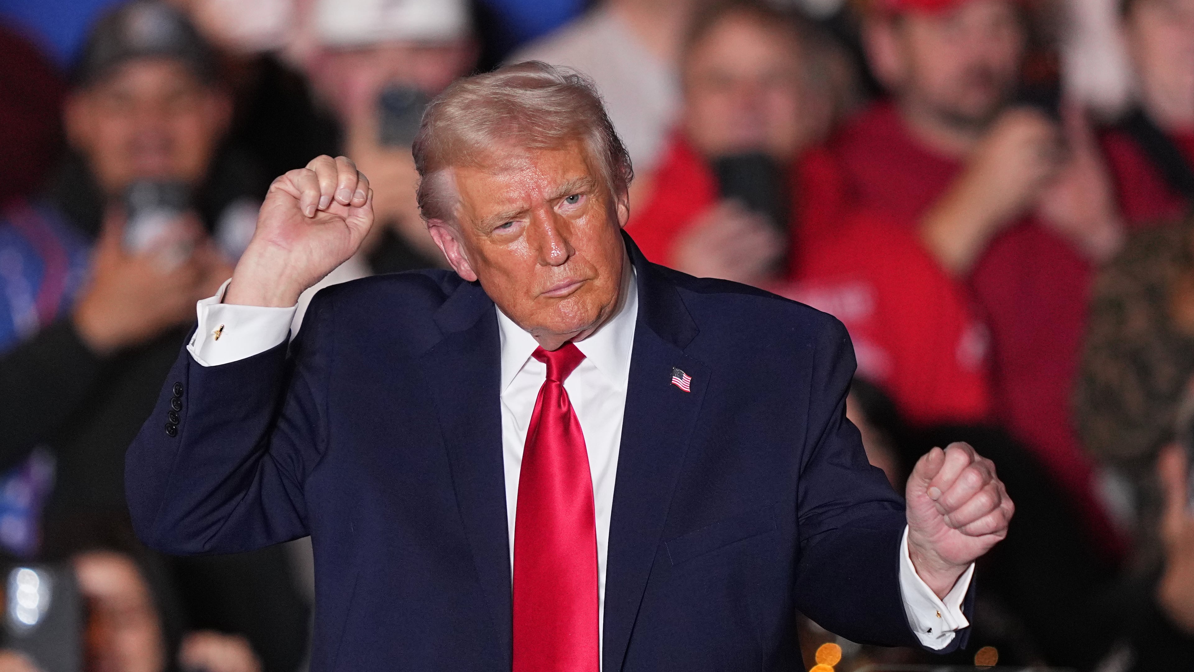 President Donald Trump dances to music after speaking at the Mount Airy Casino Resort in Mount Pocono, Pa., Tuesday, Dec. 9, 2025. (Matt Rourke/AP)