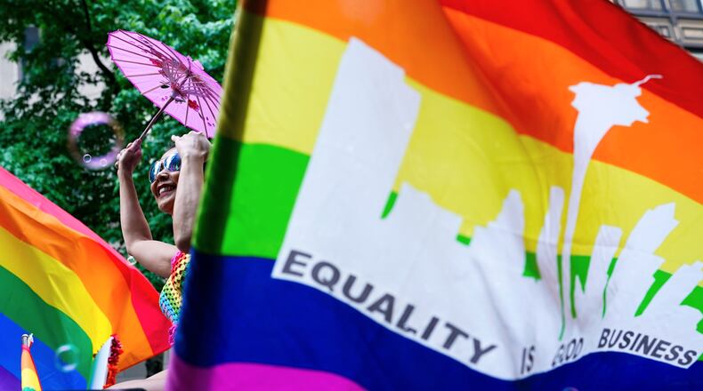 FILE - Sasha Peretti dances on the Greater Seattle Business Association float during the annual Seattle Pride Parade, June 25, 2023, in Seattle. (AP Photo/Lindsey Wasson, File)