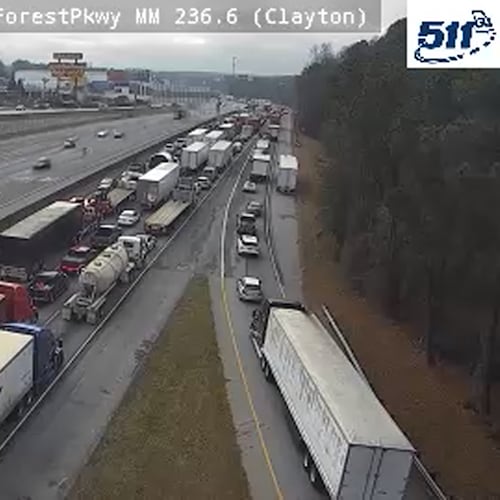 All lanes of I-75 South are closed due to a crash in Clayton County on Tuesday, Dec. 9, 2025. (Georgia Department of Transportation)