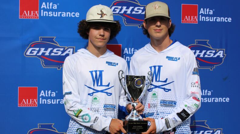 The West Laurens team of J.T. Brooks (L) and Ryan Soles won the 2024 GHSA bass fishing title. (Courtesy of Georgia High School Association)