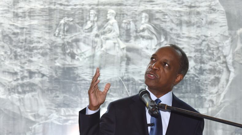 DeKalb CEO Michael Thurmond delivers the keynote address during the “Let Freedom Ring” event at Memorial Hall in Stone Mountain Park April 4, the 50th anniversary of the assassination of Martin Luther King Jr. HYOSUB SHIN / HSHIN@AJC.COM