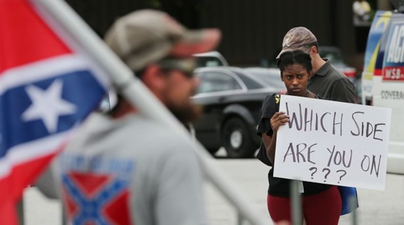 Protesters at a Rebel flag rally at Stone Mountain. AJC file.