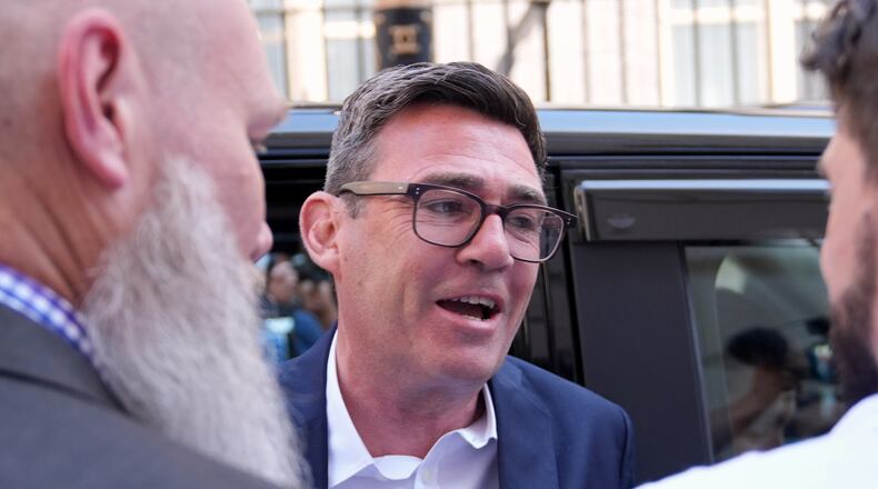 Andy Burnham arrives at Portcullis House in Westminster, central London, Monday June 22, 2026. (Andrew Matthews/PA via AP)