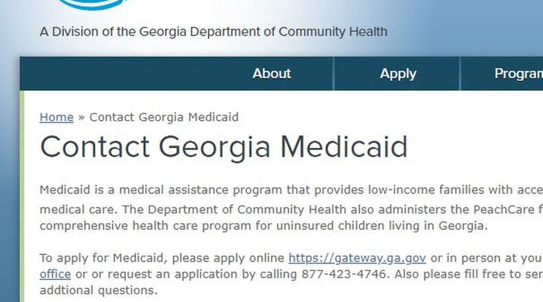 Medicaid is run by the Georgia Department of Community Health. The DCH contracts with the Division of Family and Children Services to calculate applicants’ eligibility. PHOTO: Screenshot.