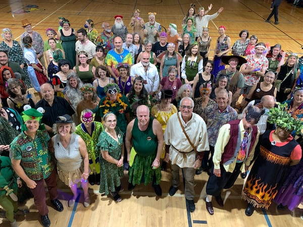 Participants in Atlanta Contra Dance's 2023 dance weekend, "Contra in the Enchanted Forest." (Courtesy of Patrick Harrigan)