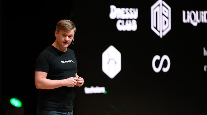 Tim Dorr, co-chair of the Techstars Atlanta board of directors, on stage at the Techstars Atlanta Powered by Cox Enterprises Demo Day in October 2024.
Courtesy of Techstars