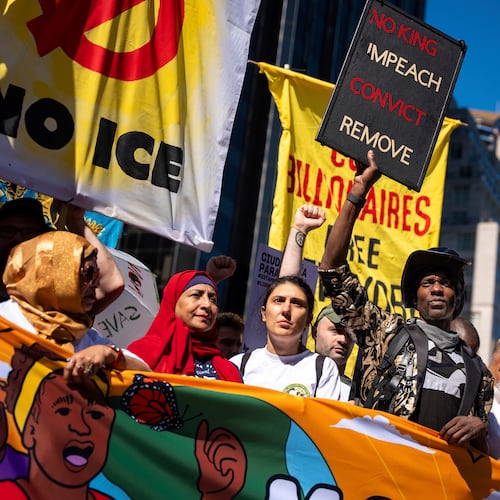 FILE - Protestors march through Manhattan up to Central Park during the "Make Billionaires Pay" climate protest, Sept. 20, 2025, in New York. (AP Photo/Angelina Katsanis, File)