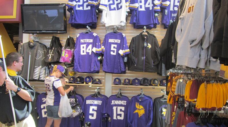 Inside Vikings' fan store, Adrian Peterson's jersey is not for sale.