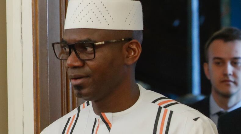 FILE - Mali's Defense Minister Sadio Camara enters a hall for a talk in Moscow, Russia, on Feb. 28, 2024. (Maxim Shipenkov/Pool Photo via AP, File)