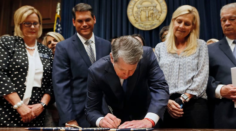 Gov. Brian Kemp in 2019 signed House Bill 481, one of the most restrictive abortion measures in the country, limiting the procedure in most cases to six weeks into a pregnancy. While some anti-abortion advocates are calling for even tighter restrictions, including the possibility of a total ban, advisers to the governor say he will not push for new limits in 2024. Bob Andres / bandres@ajc.com