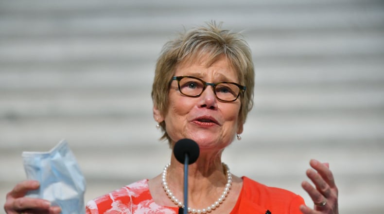 Dr. Kathleen Toomey, commissioner of Georgia Department of Public Health, speaks during a COVID-19 press briefing at the Georgia State Capitol on May 7, 2020. (Hyosub Shin / Hyosub.Shin@ajc.com)