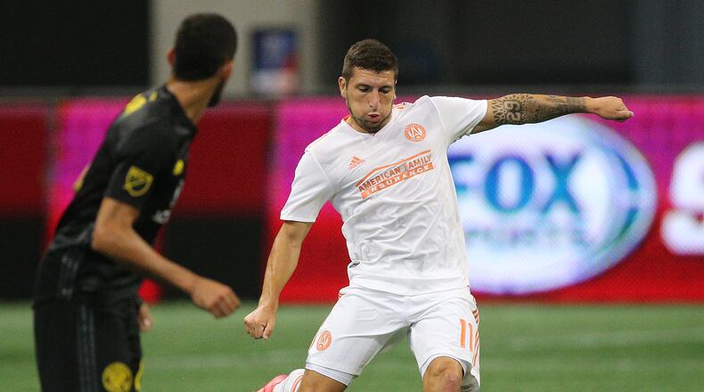 Atlanta United midfielder Eric Remedi works against Columbus Crew during the second half in a MLS soccer match on Sunday, August 19, 2018, in Atlanta. Curtis Compton/ccompton@ajc.com