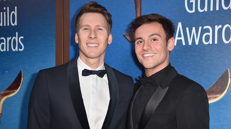 BEVERLY HILLS, CA - FEBRUARY 11:  Dustin Lance Black and Tom Daley attends the 2018 Writers Guild Awards L.A. Ceremony at The Beverly Hilton Hotel on February 11, 2018 in Beverly Hills, California.  (Photo by Alberto E. Rodriguez/Getty Images for 2018 Writers Guild Awards L.A. Ceremony )