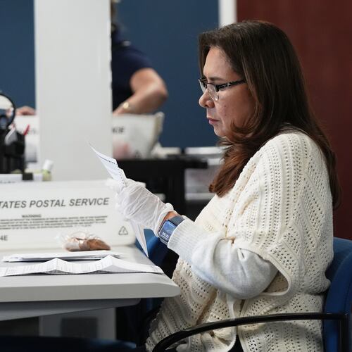 FILE - Employees sort vote-by-mail ballots from municipal elections on Election Day at the Miami-Dade County Supervisor of Elections Office, Nov. 4, 2025, in Doral, Fla. (AP Photo/Lynne Sladky, File)