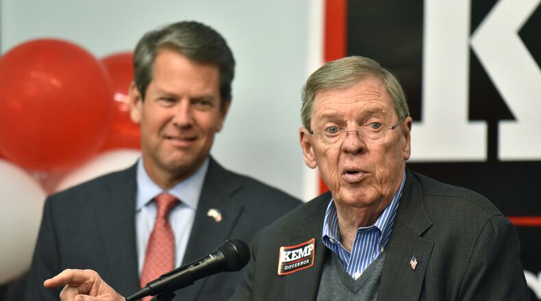 A rush of resumes came in shortly after Gov. Brian Kemp, left, announced that he would be accepting applications to fill the U.S. Senate seat that Johnny Isakson will vacate at the end of the year. HYOSUB SHIN / HSHIN@AJC.COM