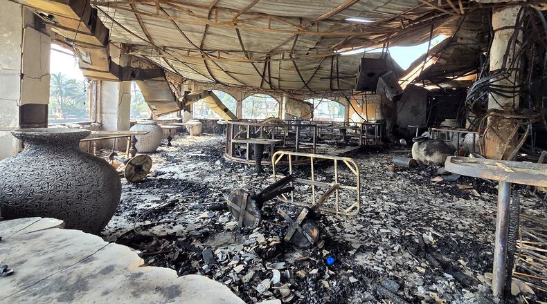 The charred interiors of a nightclub, which caught fire early Sunday, are seen in Arpora, Goa, India, Sunday, Dec. 7, 2025. (AP Photo)