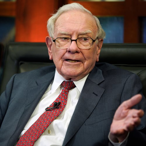 FILE - Berkshire Hathaway Chairman and CEO Warren Buffett speaks during an interview with Liz Claman on Fox Business Network's "Countdown to the Closing Bell," May 7, 2018, in Omaha, Neb. (AP Photo/Nati Harnik, File)