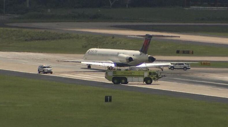 A Delta jet blew a tire Friday while taking off at Hartsfield-Jackson International Airport. (Credit: Channel 2 Action News)