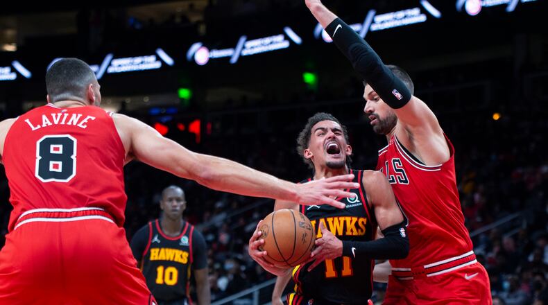 Trae Young had 29 points and nine assists in 40 minutes of work Monday in the 130-118 loss to the Bulls.
