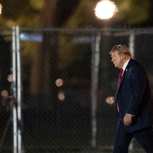 President Donald Trump walks on the Ellipse as he arrives on Marine One near the White House, Friday, Aug. 21, 2026, in Washington. (AP Photo/Manuel Balce Ceneta)