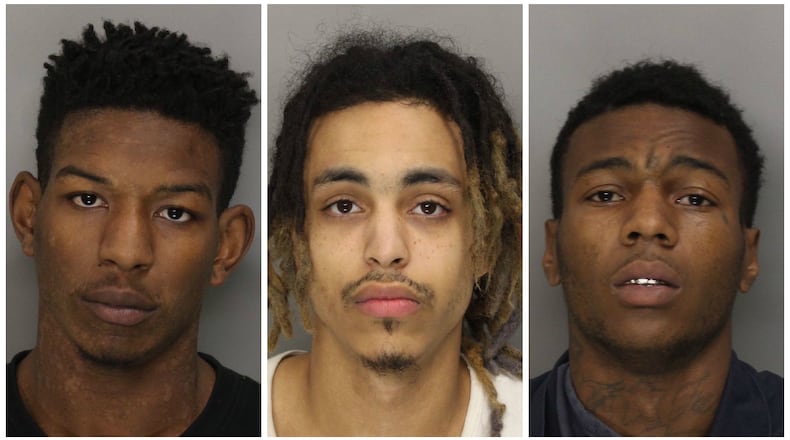 Mugshots of (L-R): Tevin Mitchell, 22of Atlanta; Torey Starling, 23 of Marietta; and Tyvonne Wiley, 20 of Oklahoma City, Oklahoma.