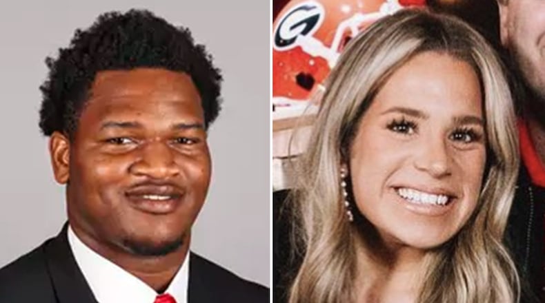 The Athens-Clarke County police department says University of Georgia football star Jalen Carter, left, was racing with recruiting analyst Chandler LeCroy, right, before LeCroy's car crashed on Jan. 15. LeCroy and football player Devin Willock died in the crash, and Carter was charged with street racing and reckless driving.