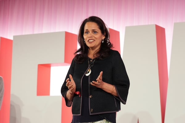 Mona Sinha with Equality Now, speaks after receiving The Elevate Prize Founder's Award during The Elevate Prize Foundation's Make Good Famous Summit, Tuesday, May 13, 2025, in Miami Beach, Fla. (AP Photo/Marta Lavandier)