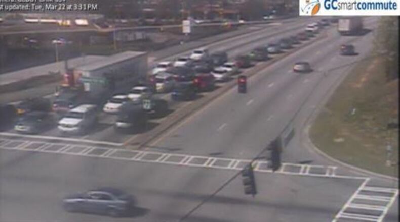 Peachtree Industrial Boulevard at Pleasant Hill Road. (GDOT camera)