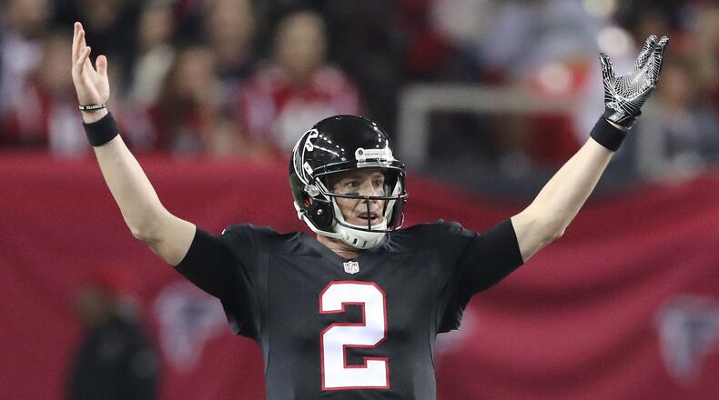 December 18, 2016, ATLANTA: Falcons quarterback Matt Ryan reacts to a play against the 49ers during the second half in an NFL football game on Sunday, Dec. 18, 2016, in Atlanta.     Curtis Compton/ccompton@ajc.com