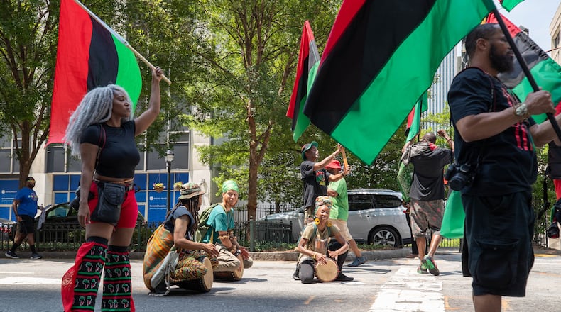 Performers at the June 17, 2023, Juneteenth Parade and Music Festival in Atlanta. (Katelyn Myrick/The Atlanta Journal-Constitution)