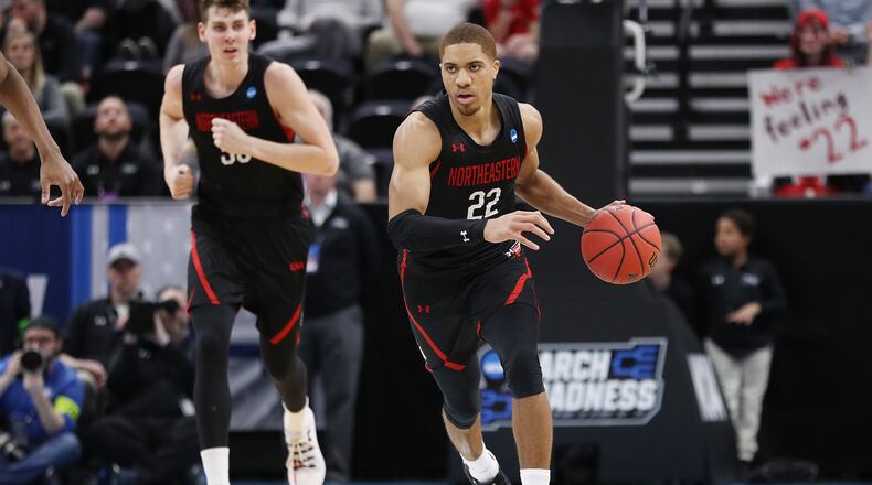 Donnell Gresham Jr. of the Northeastern Huskies handles the ball during the first half against the Kansas Jayhawks in the first round of the 2019 NCAA Men's Basketball Tournament at Vivint Smart Home Arena on March 21, 2019 in Salt Lake City, Utah. (Photo by Patrick Smith/Getty Images)